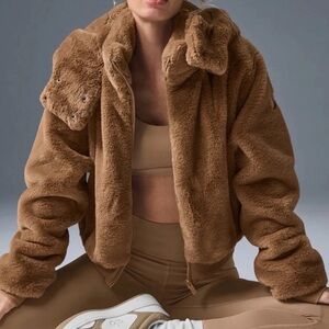 ALO Yoga Cozy Toasted Almond Bomber Jacket, S